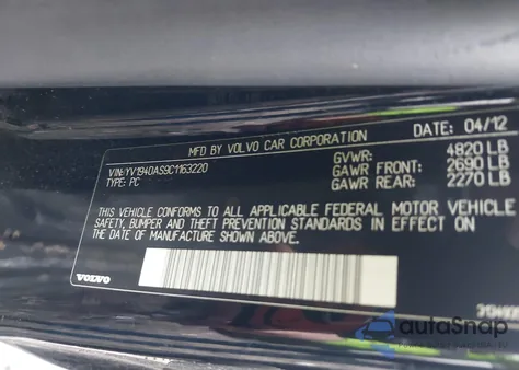 2012 Volvo S80 3.2/3.2 Platinum/3.2 Premier Plus из США, поврежденный, VIN YV1940AS9C1163220